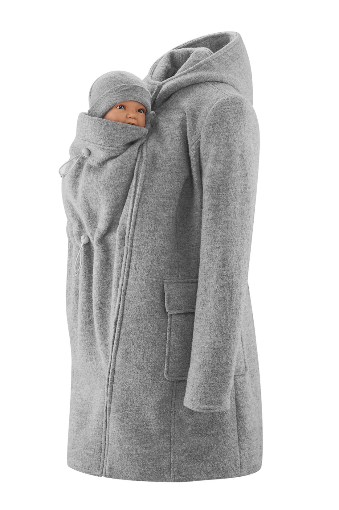 Mamalila Vienna Hooded wollen positie- en draagjas light grey mawaho.nl